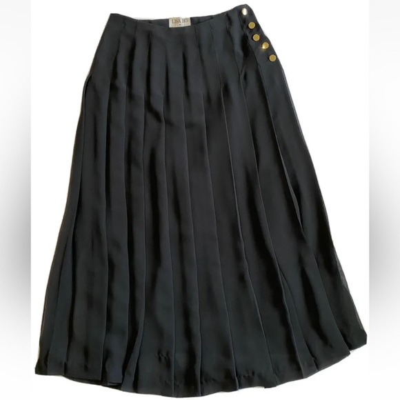 Lisa Ho Pleated Midi Maxi Skirt Lined Gold Button Detail Size 12 Career Evening - Picture 2 of 11